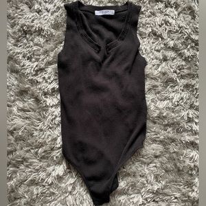 Black V Neck Project Social T Bodysuit (X-Small)